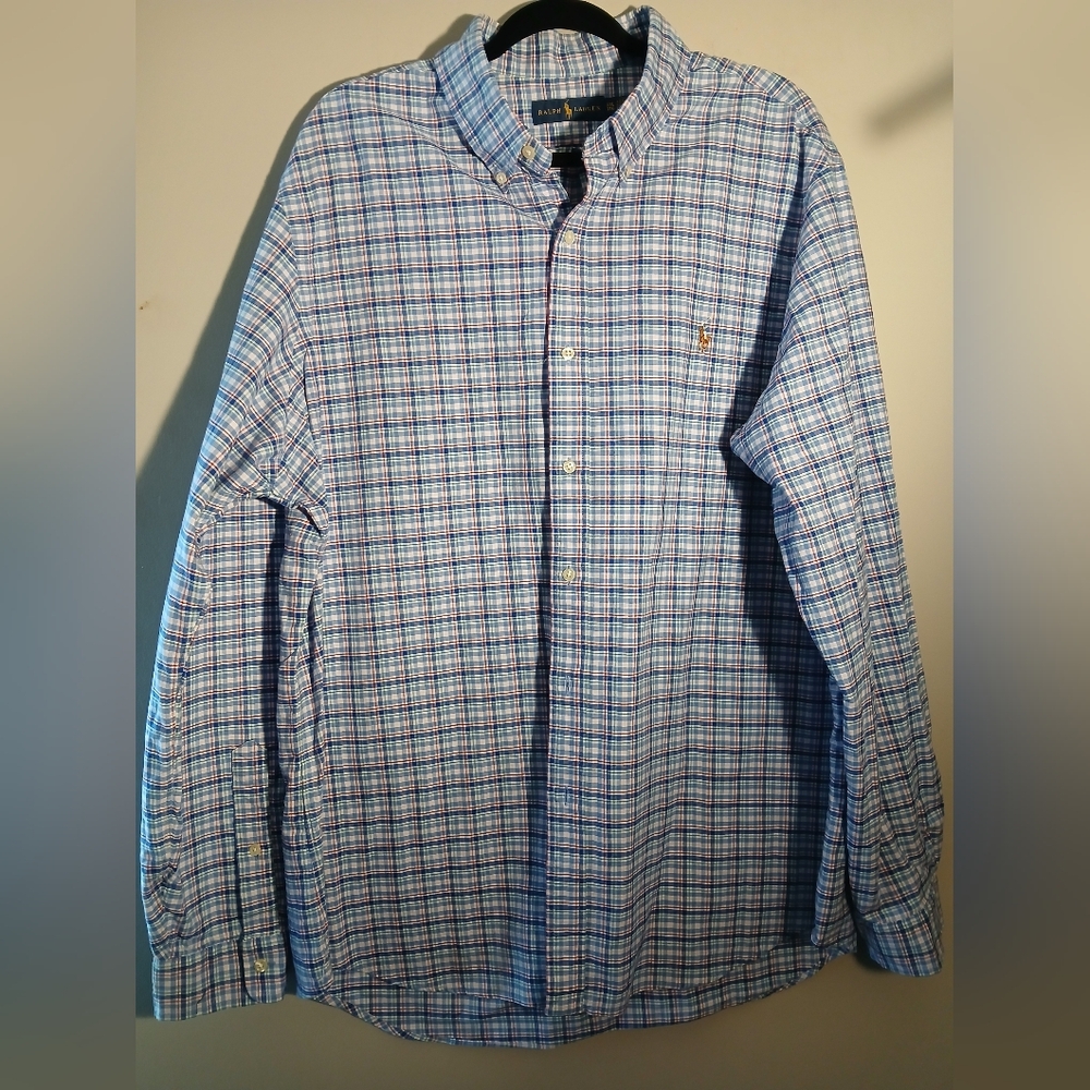 Men’s Ralph Lauren Dress Shirt Button Down Oxford Blue/White/light Blue Size 2X